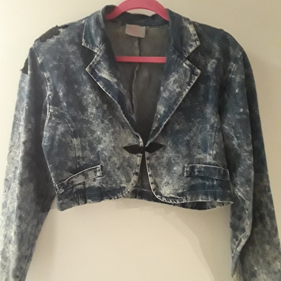 Vintage Crop faded jean 80s jacket - Picture 1 of 6